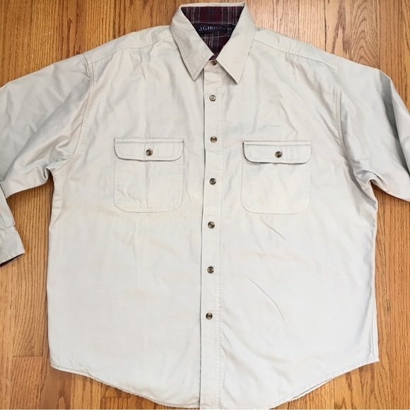 J. G. Hook Men's beige button up long sleeve cotton shirt jacket - Picture 14 of 15